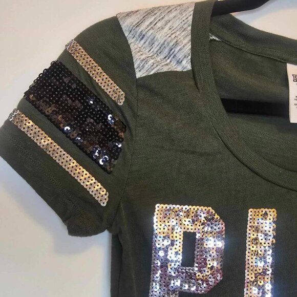 Pink Victoria's Secret Army Green Sequin T-Shirt - Picture 3 of 5